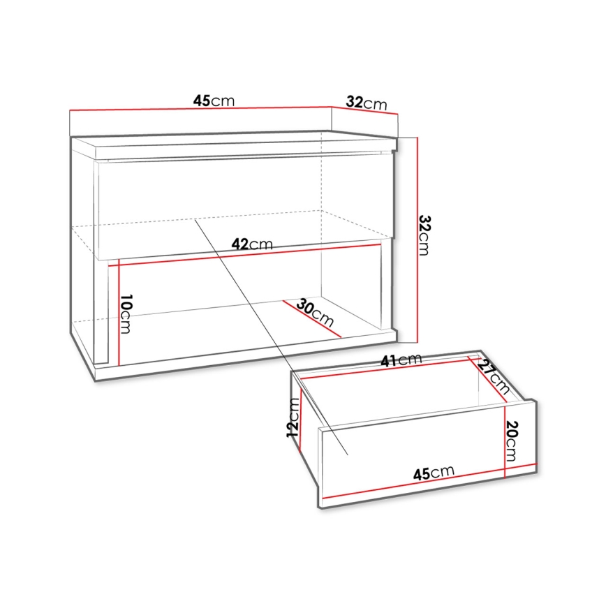 Нощно шкафче NECE 32x45 см черен