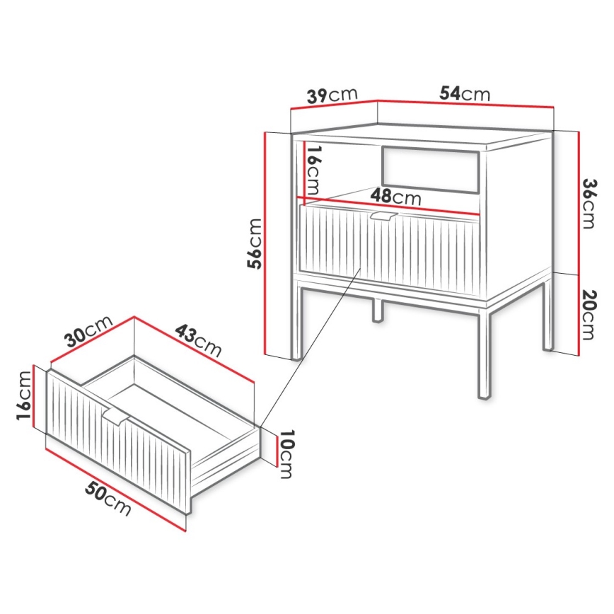Нощно шкафче NOVA 56x54 см сив/черен