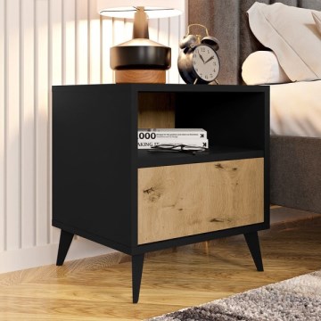 Нощно шкафче OVESSI 52x47 см черен/дъб артисан
