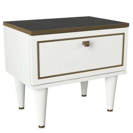 Нощно шкафче RAVENNA 47,2x50 cм бяло/черно/златисто