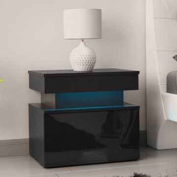 Нощно шкафче с LED осветление GLOSSA 55x51 cm черно/лъскаво черно