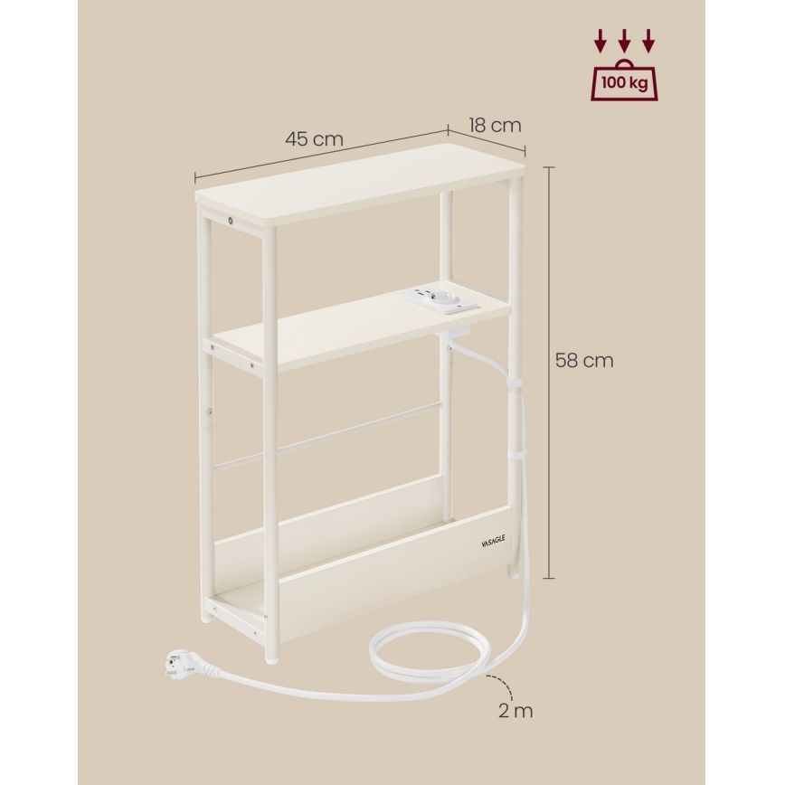 Нощно шкафче с вграден електрически контакт и USB портове ROD бяло/кремаво