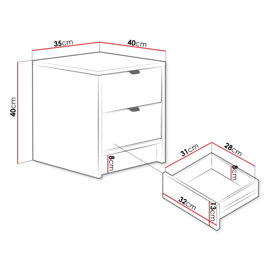 Нощно шкафче TIRENO 40x35 см черно