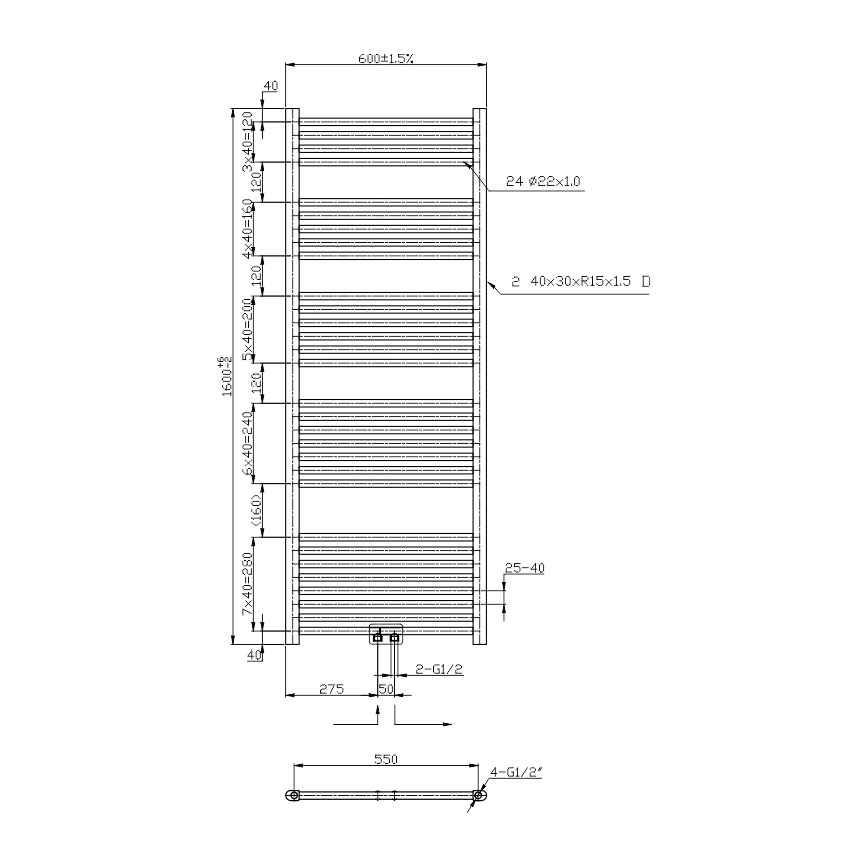 Novaservis - Банен радиатор тип лира 836W/230V 160x60 cm черен прав