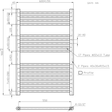 Novaservis - Лира за баня 478W/230V 90x60 cm бяла права