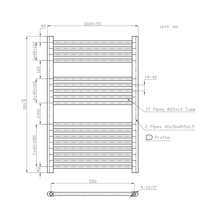 Novaservis - Лира за баня 478W/230V 90x60 cm бяла права
