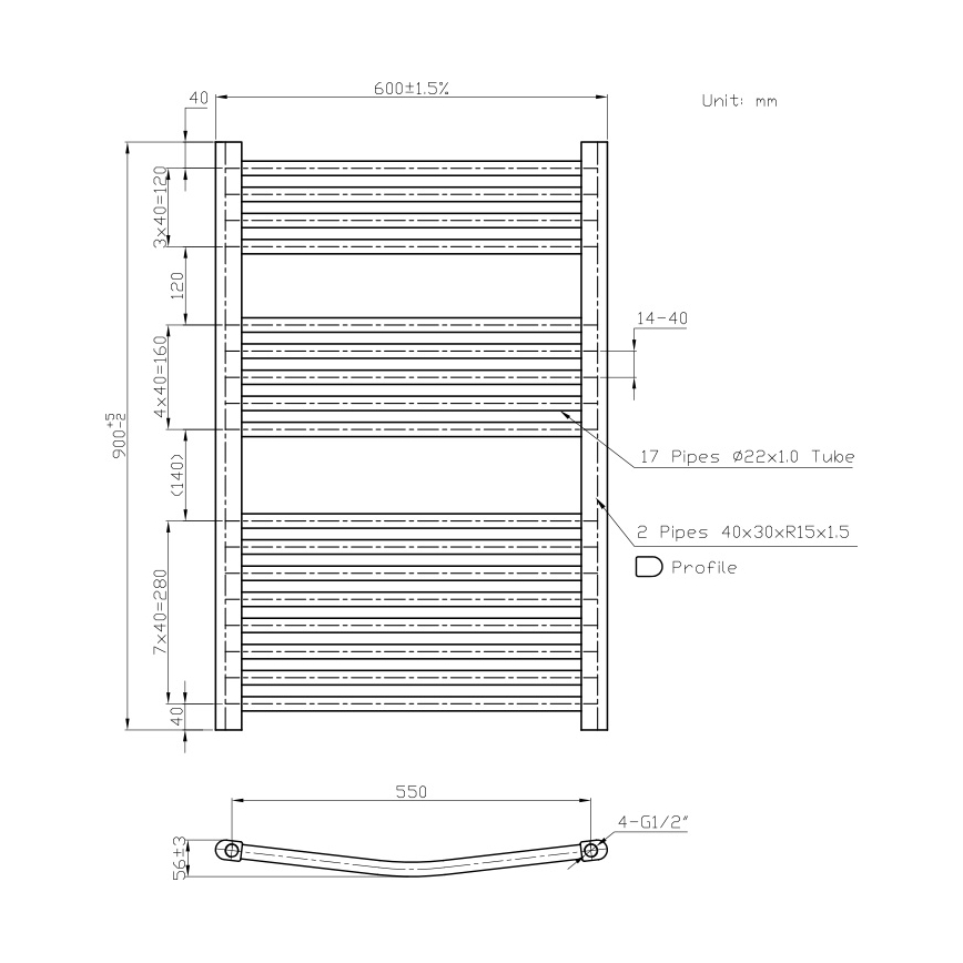 Novaservis - Лира за баня 478W/230V 90x60 cm бяла заоблена