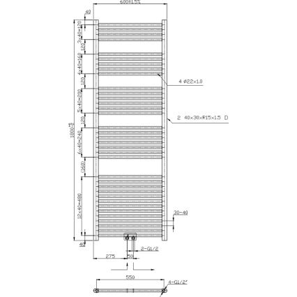 Novaservis - Сушилник за кърпи тип лира 630W/230V 180x60 cm лъскав хром прав