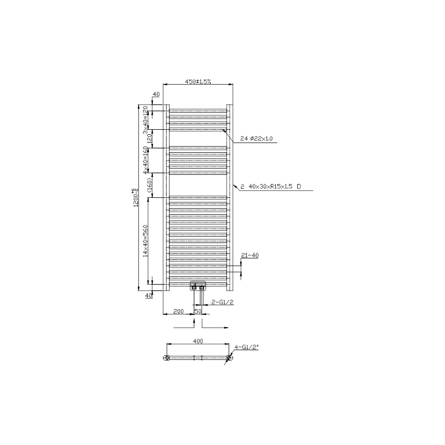 Novaservis - Банен радиатор тип стълба 318W/230V 120x45 cm лъскав хром прав