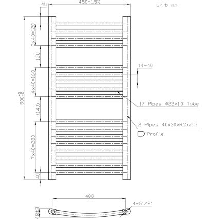 Novaservis - Лира за баня (стълбовидна) 365W/230V 90x45 cm, бяла, заоблена