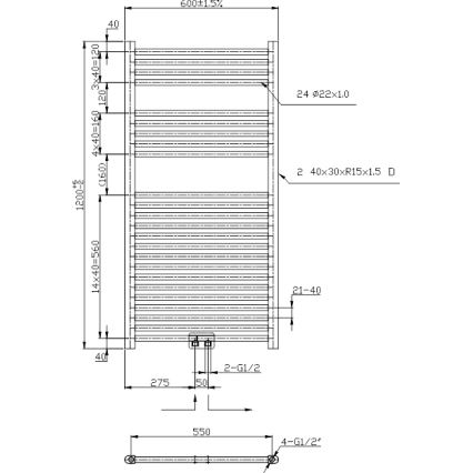 Novaservis - Хавлиен радиатор за баня тип стълба 423W/230V 120x60 cm лъскав хром прав