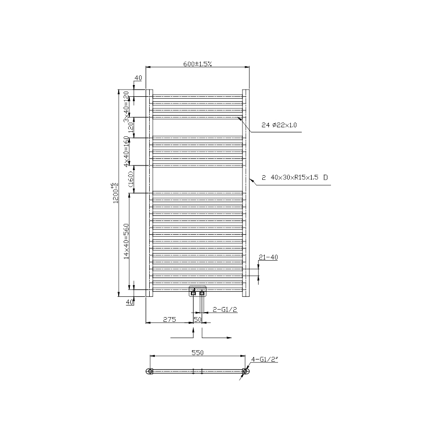 Novaservis - Хавлиен радиатор за баня тип стълба 423W/230V 120x60 cm лъскав хром прав
