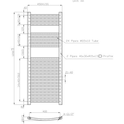 Novaservis - Радиатор-лира за баня 490W/230V 120x45 cm бял, заоблен