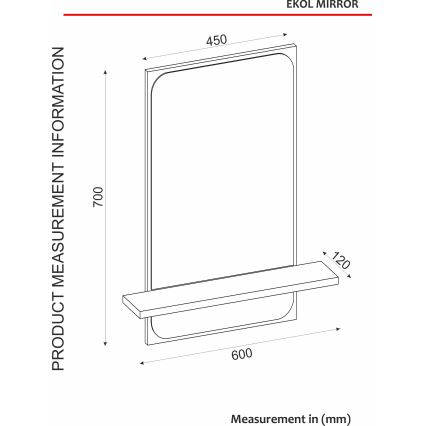 Огледало с рафт EKOL 70x45 cм кафяво