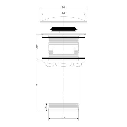 OMNIRES A706CPB - Click-Clack сифон за мивка Ø 6,6 см, матирана мед