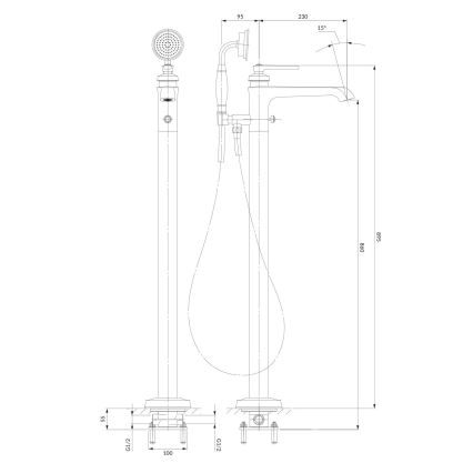 OMNIRES AM5233CR - Свободно стоящ комплект за вана с батерия ARMANCE, лъскав хром