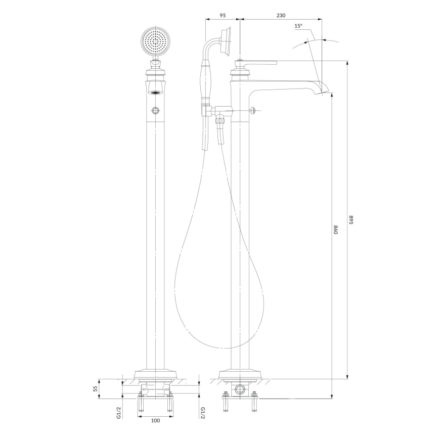 OMNIRES AM5233CR - Свободно стоящ комплект за вана с батерия ARMANCE, лъскав хром