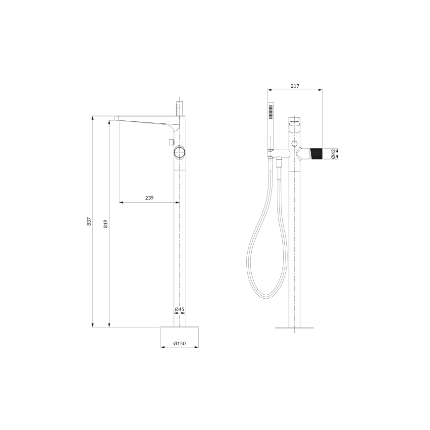 OMNIRES CT8033CR - Свободно стоящ комплект за вана с батерия CONTOUR, лъскав хром