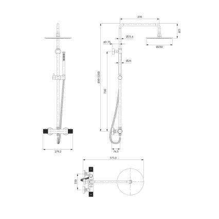OMNIRES CT8044CR - Душ комплект с термостатичен смесител CONTOUR лъскав хром