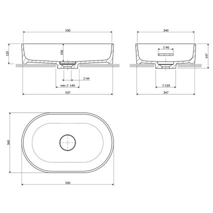 OMNIRES OVOUNBLV - Мивка за плот OVO 55x36 см доломит/матово черна лава