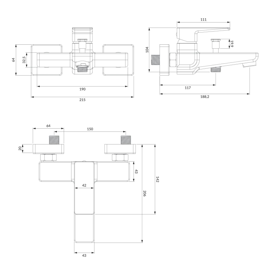 OMNIRES PM7430BL - Кранче за баня PARMA матов черен