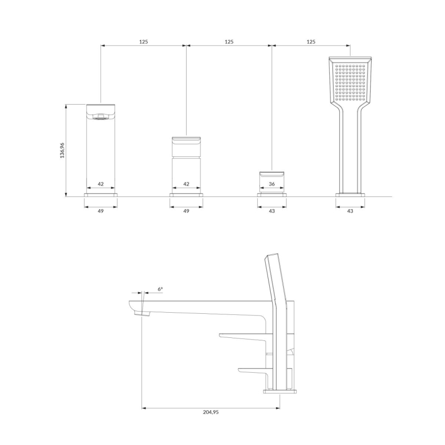 OMNIRES PM7432BL - Кранче за баня 4 отвора PARMA матов черен