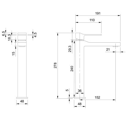OMNIRES SL7712GR - Кран за мивка SLIDE 27,8 см матов графитен
