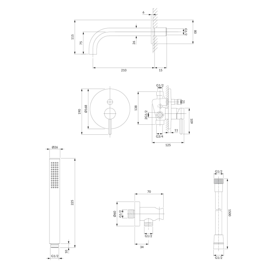 OMNIRES SYSYW01CR - Комплект за баня със скрит кран Y лъскав хром