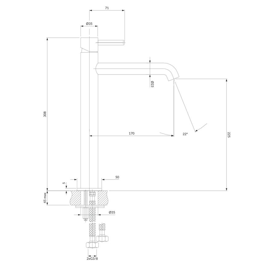 OMNIRES Y1212BL - Кран за мивка Y 30,8 см полуматов черен
