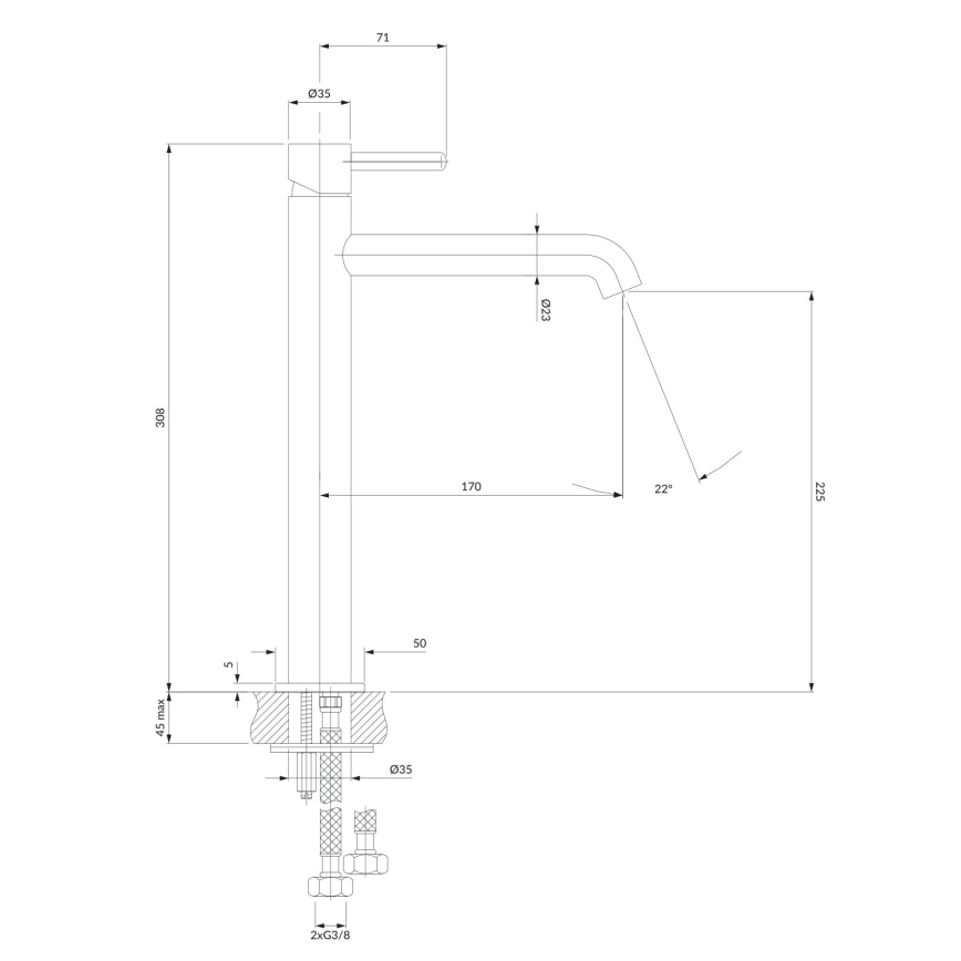 OMNIRES Y1212BLGL - Кран за мивка Y 30,8 см полуматов черен/лъскаво златна
