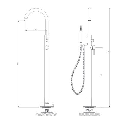 OMNIRES Y1233CR - Свободно стоящ комплект за вана с батерия Y, лъскав хром