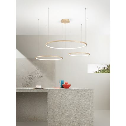 Ondaluce - LED димируем полилей на кабел SOEL LED/28W/230V + LED/38W + LED/47W Ø 100/80/60 см златен