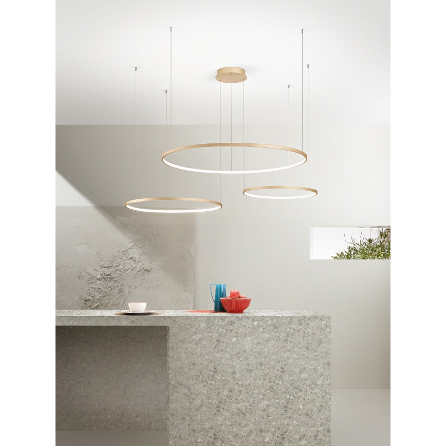 Ondaluce - LED димируем полилей на кабел SOEL LED/28W/230V + LED/38W + LED/47W Ø 100/80/60 см златен