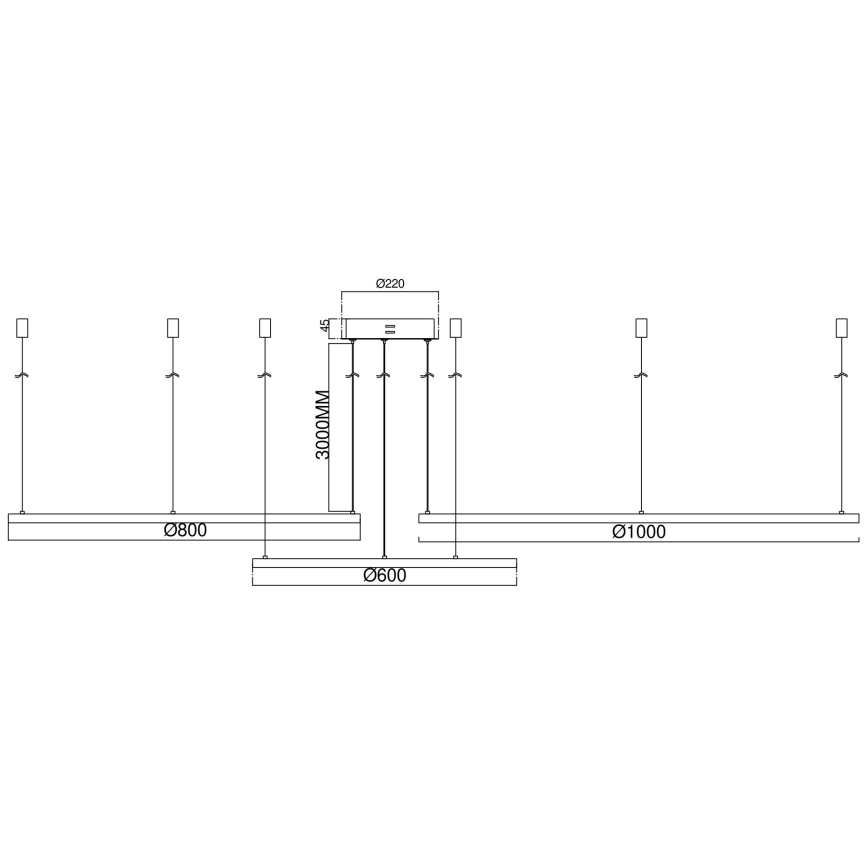 Ondaluce - LED димируем полилей на кабел SOEL LED/28W/230V + LED/38W + LED/47W Ø 100/80/60 см златен