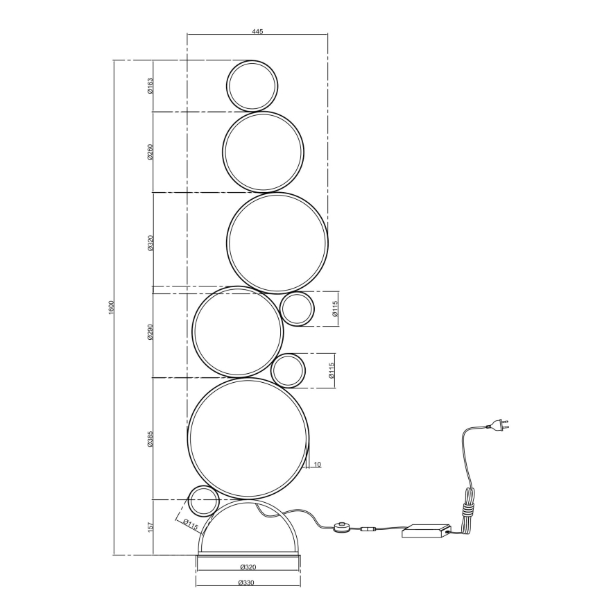 Ondaluce - Димируема LED подова лампа POIS LED/52 W/230 V, 160 см, златна