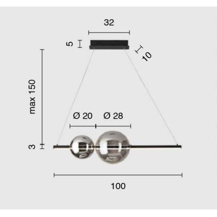 Ondaluce - LED димируем полилей на трос FUFI LED/40W/230V димно черно черно