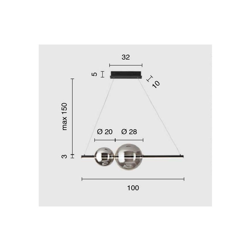 Ondaluce - LED димируем полилей на трос FUFI LED/40W/230V димно черно черно
