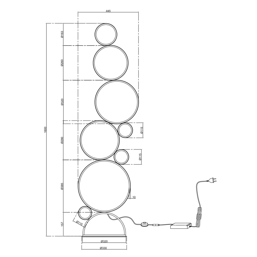 Ondaluce - LED димируема подова лампа POIS LED/52W/230V 160 cm сребриста