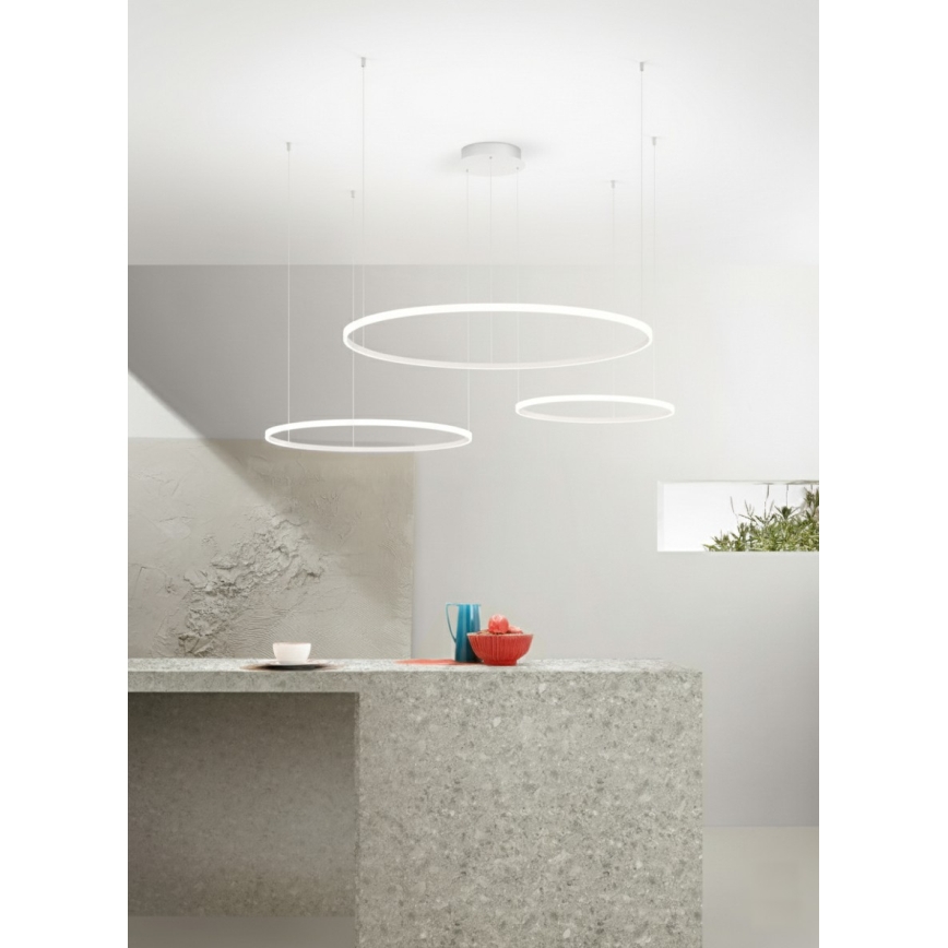 Ondaluce - LED димируем полилей на кабел SOEL LED/28W/230V + LED/38W + LED/47W Ø 100/80/60 cm бял