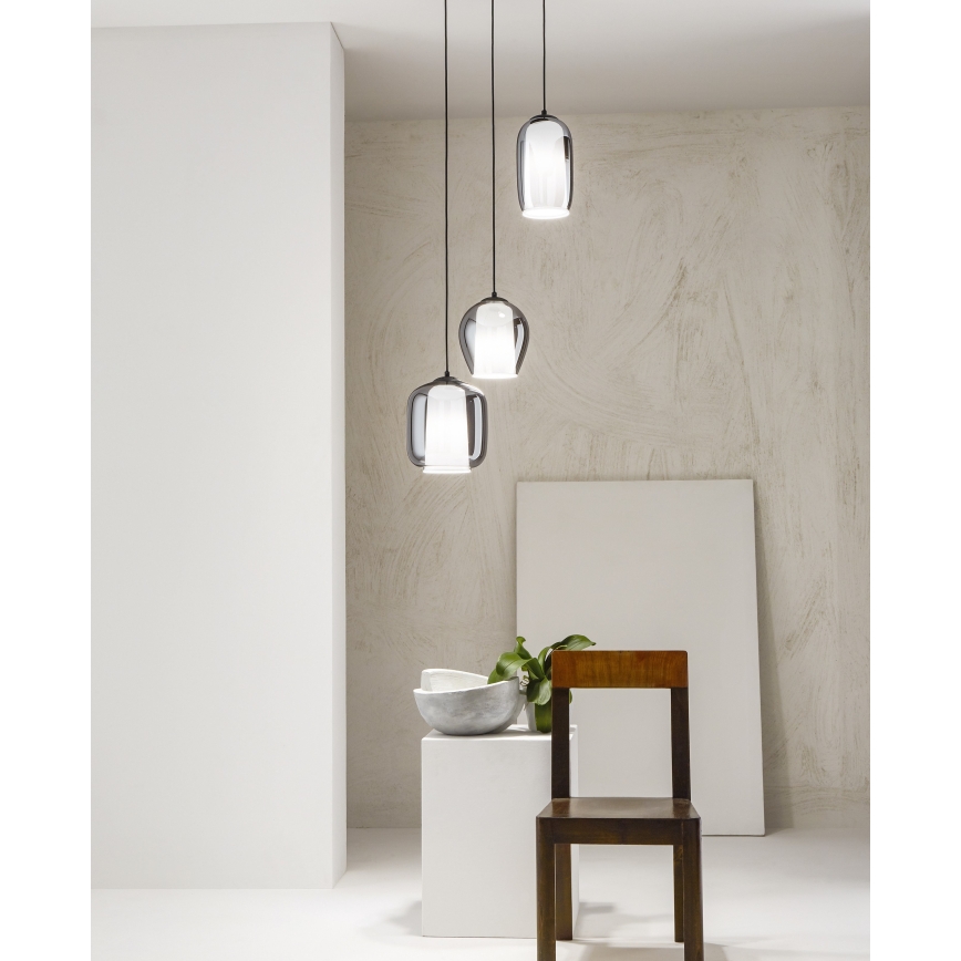 Ondaluce - Пендант на кабел BONNIE 1xE27/15W/230V Ø 15,5 см черен/димно черен