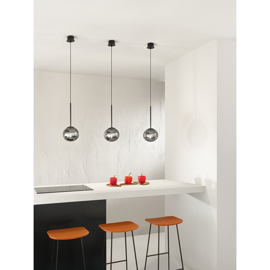 Ondaluce - Пендант на кабел JEWEL 1xE14/10W/230V Ø 17 см черно/димчато черно