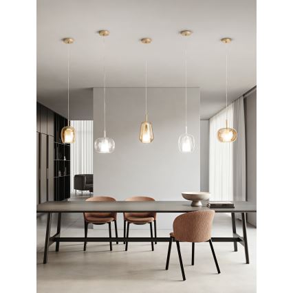 Ondaluce - Пендел на кабел THELMA 1xE27/15W/230V Ø 19,5 см златист/прозрачен