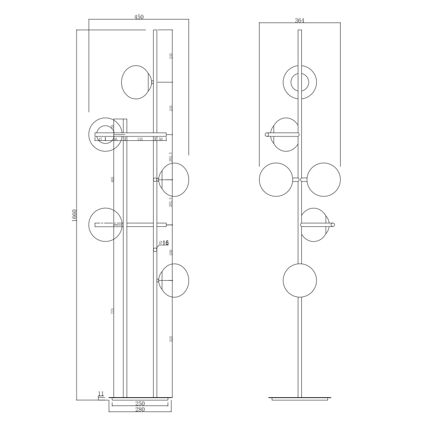Ondaluce - Подова лампа JEWEL 6xE14/10W/230V 166 cm златна/бяла