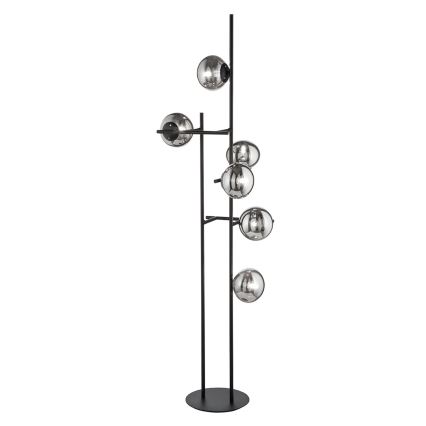 Ondaluce - Подова лампа JEWEL 6xE14/10W/230V 166 см черна/опушено-черна