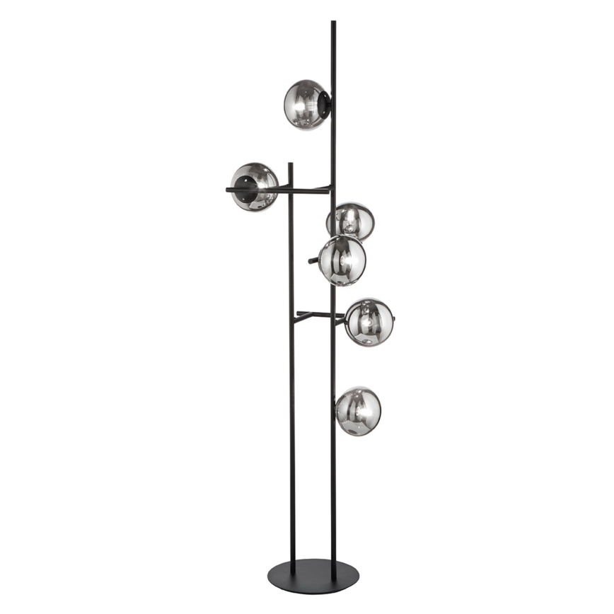 Ondaluce - Подова лампа JEWEL 6xE14/10W/230V 166 см черна/опушено-черна