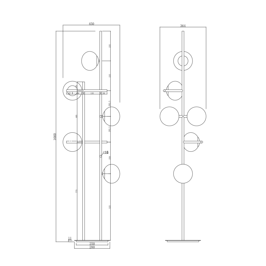 Ondaluce - Подова лампа JEWEL 6xE14/10W/230V 166 см черна/опушено-черна