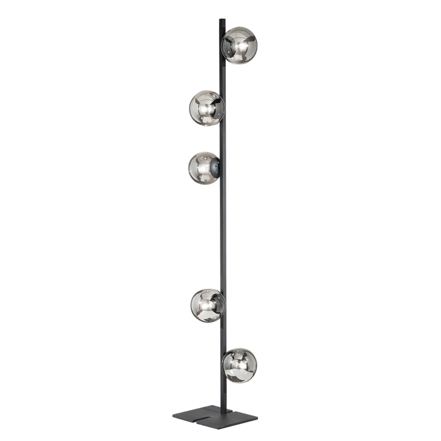Ondaluce - Подова лампа MONILE 5xE14/10W/230V 170 cm черна/опушено-черна