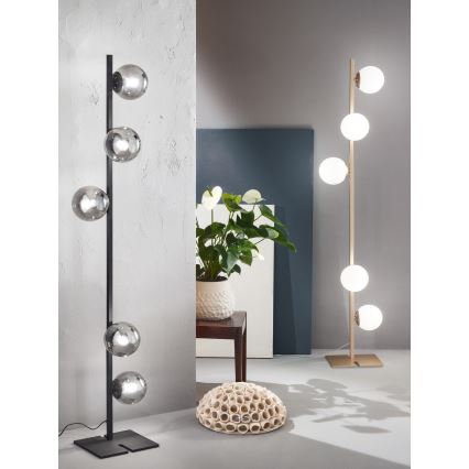 Ondaluce - Подова лампа MONILE 5xE14/10W/230V 170 cm черна/опушено-черна