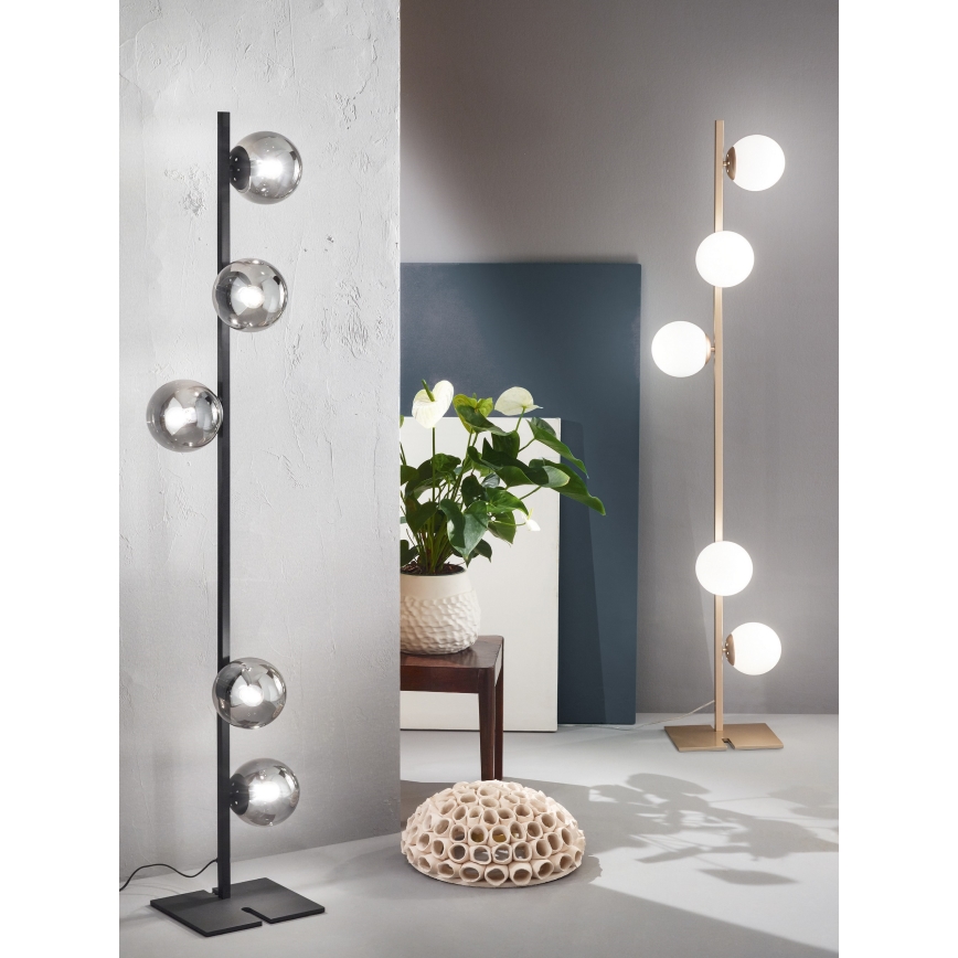 Ondaluce - Подова лампа MONILE 5xE14/10W/230V 170 cm черна/опушено-черна
