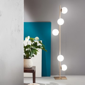 Ondaluce - Подова лампа MONILE 5xE14/10W/230V 170 cm златна/бяла